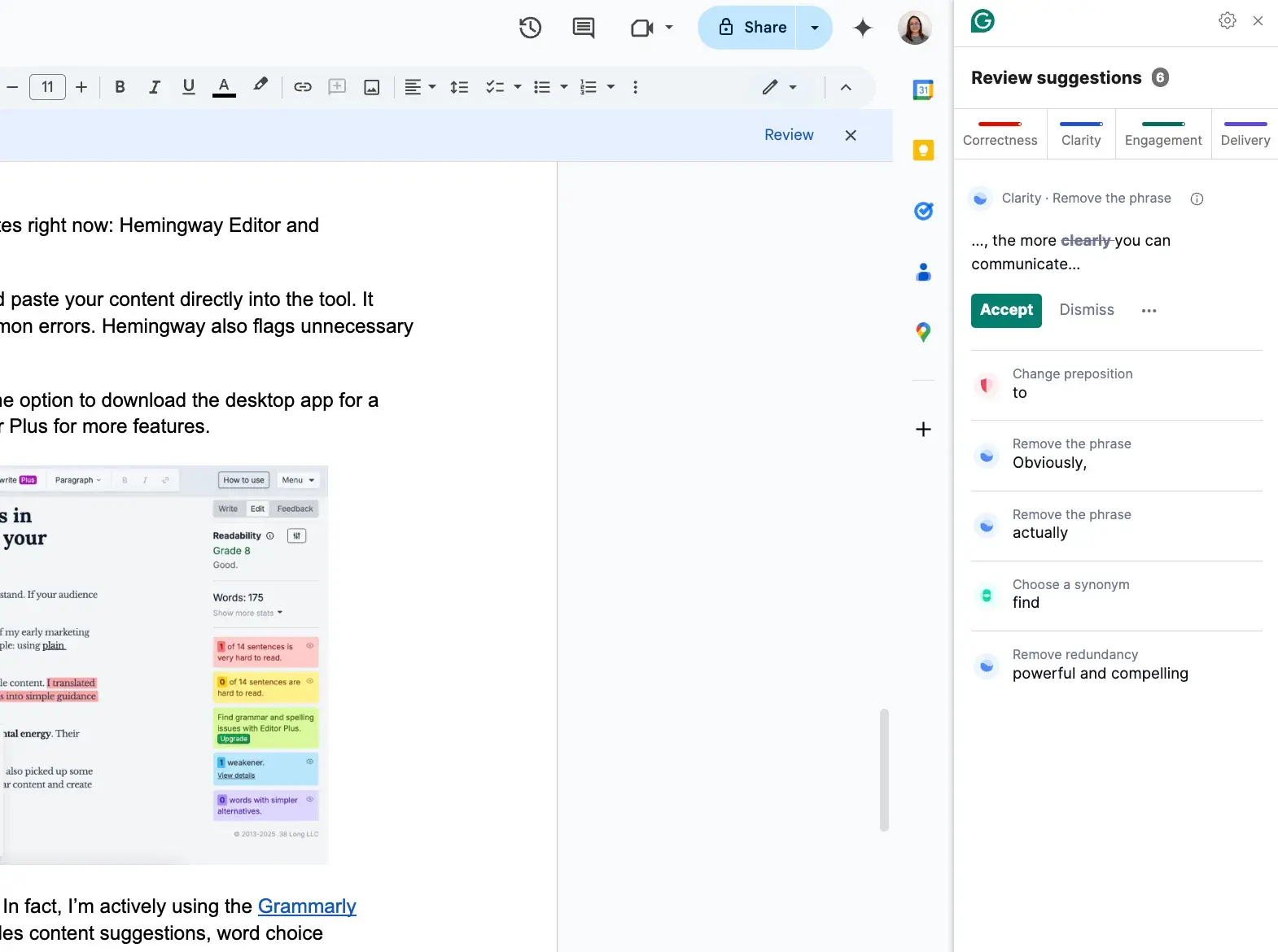 example of how to improve clarity in writing with free writing tools, grammarly