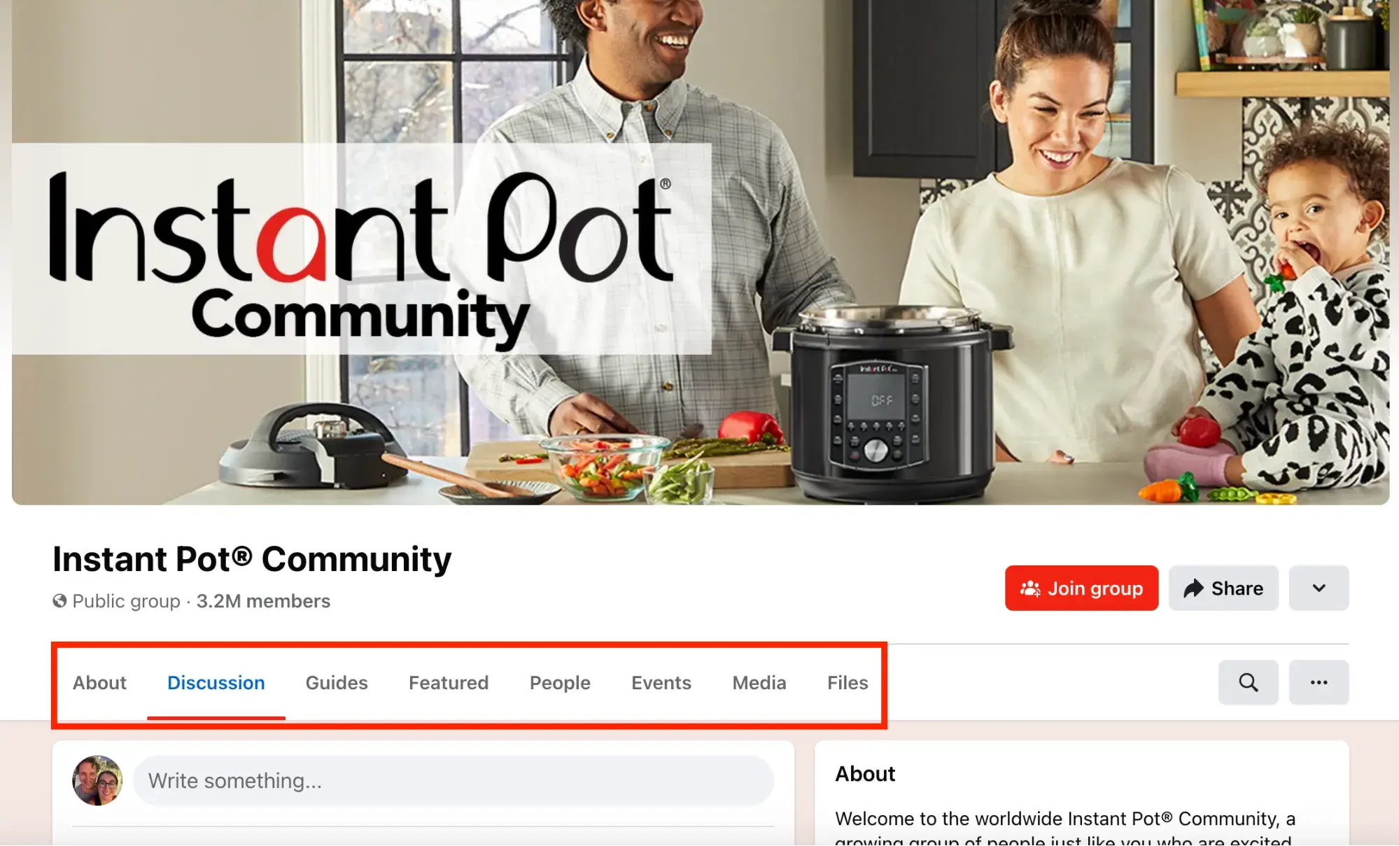 instant pot’s facebook community showing different social media types of content