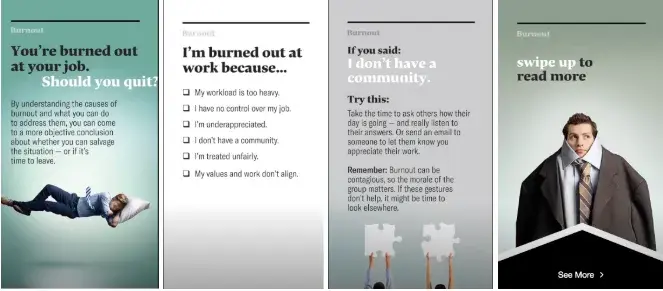 social media types of content: instagram stories for harvard business review