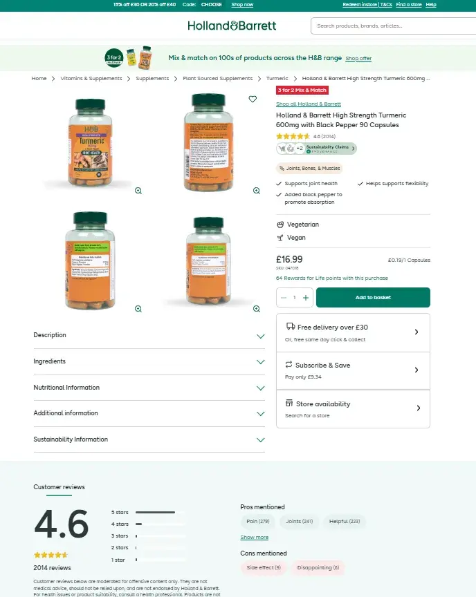 holland & barrett is an excellent example of a good website. the screenshot shows the components that make a good website.