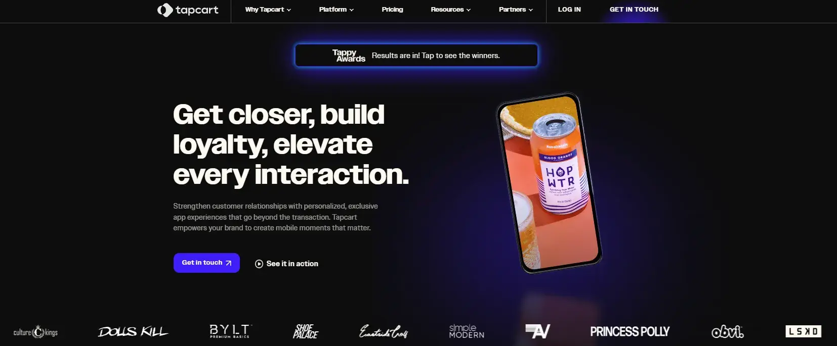 screenshot from tapcart shows how they are using an optimized ux to create a great website that drives business goals.
