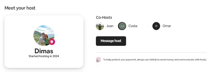 screenshot shows contact information on airbnb to illustrate how contact details are a crucial part of what makes a good website.