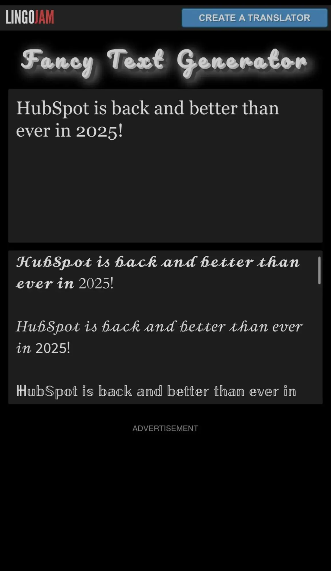 a screenshot demoing how to use lingojam to access unique fonts and typefaces for an instagram bio
