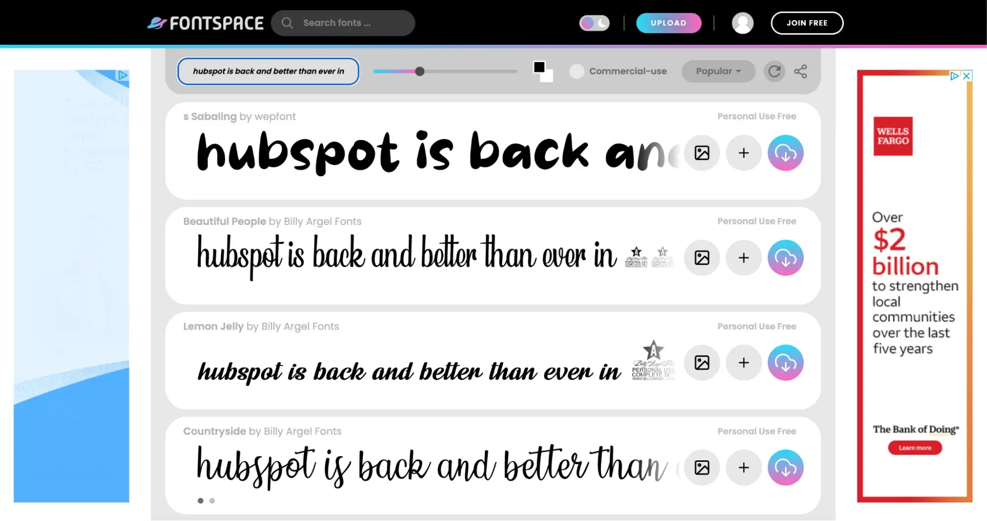  a screenshot of fontspace and the various fonts users can download