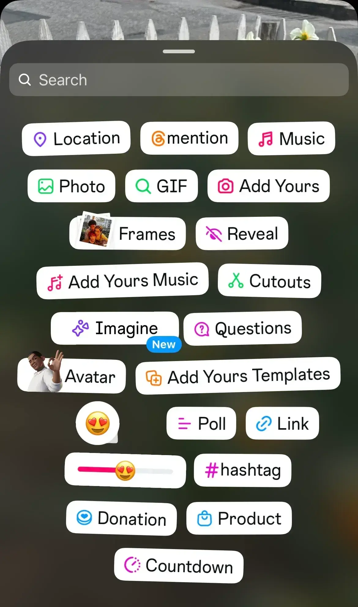 a screenshot of the instagram story add-ons section