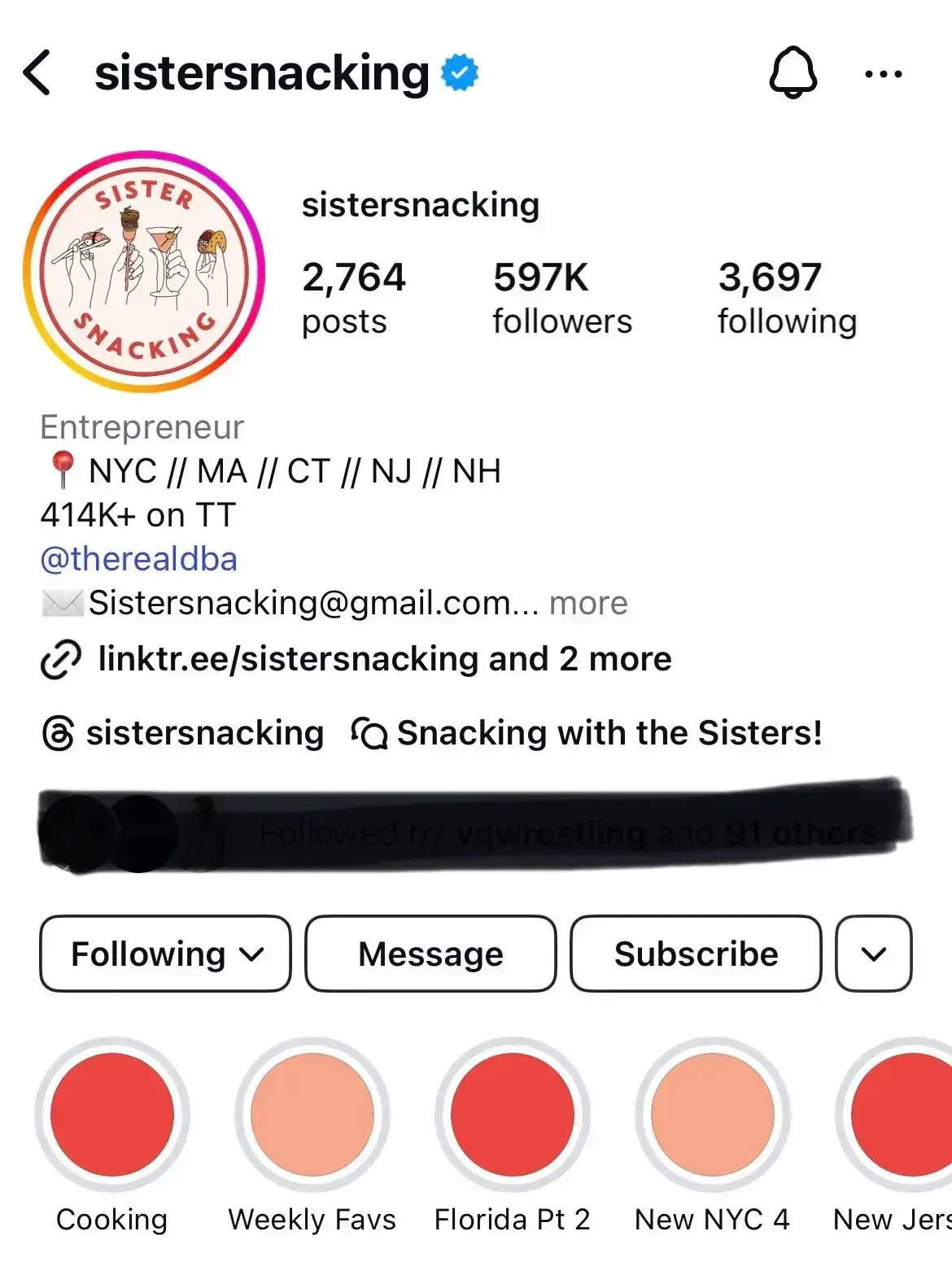 a screenshot of the @sistersnacking instagram account