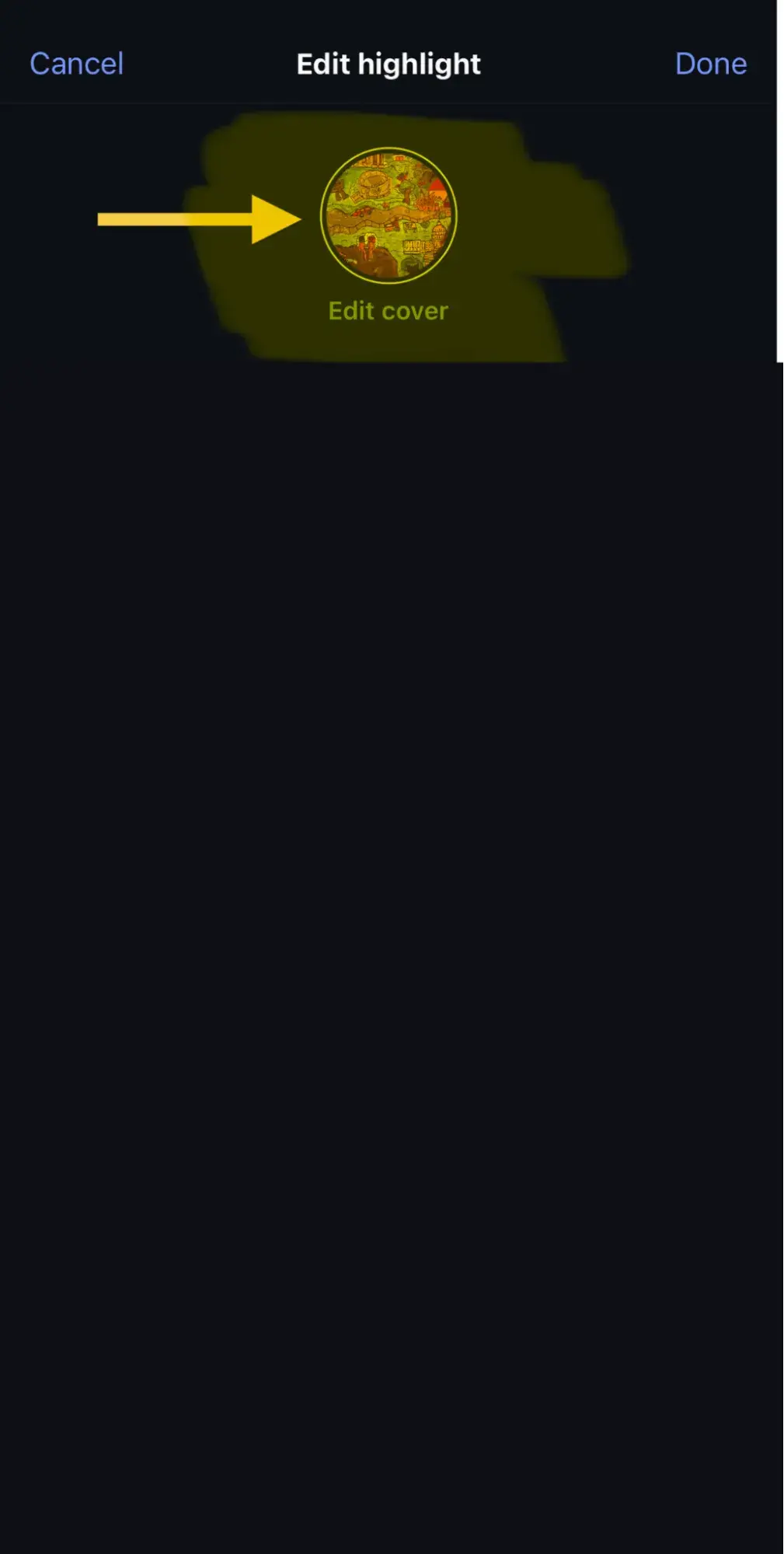 a screenshot showcasing how to edit a highlight cover on instagram