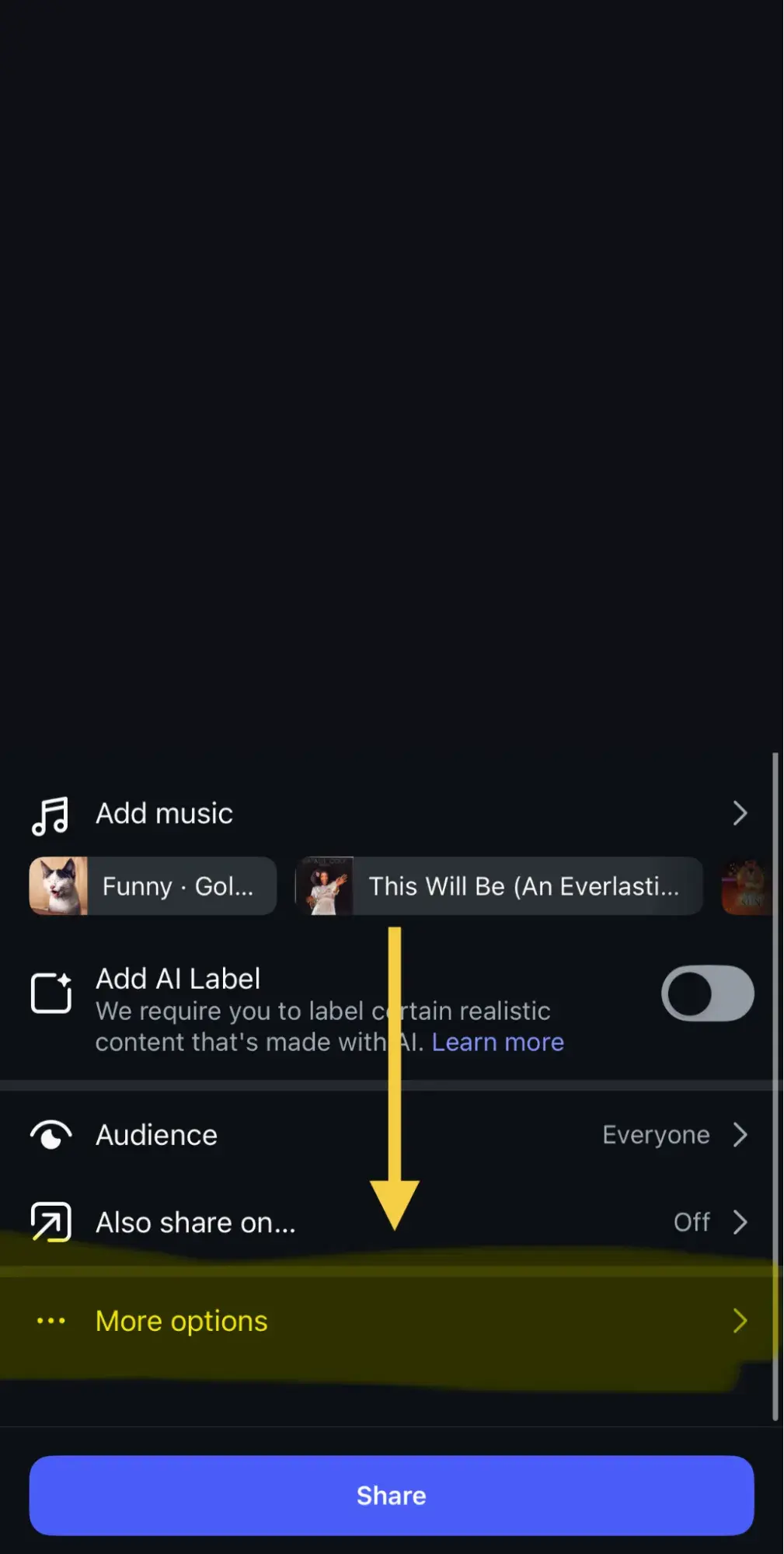 a screenshot showcasing how to find the schedule post option when posting on instagram