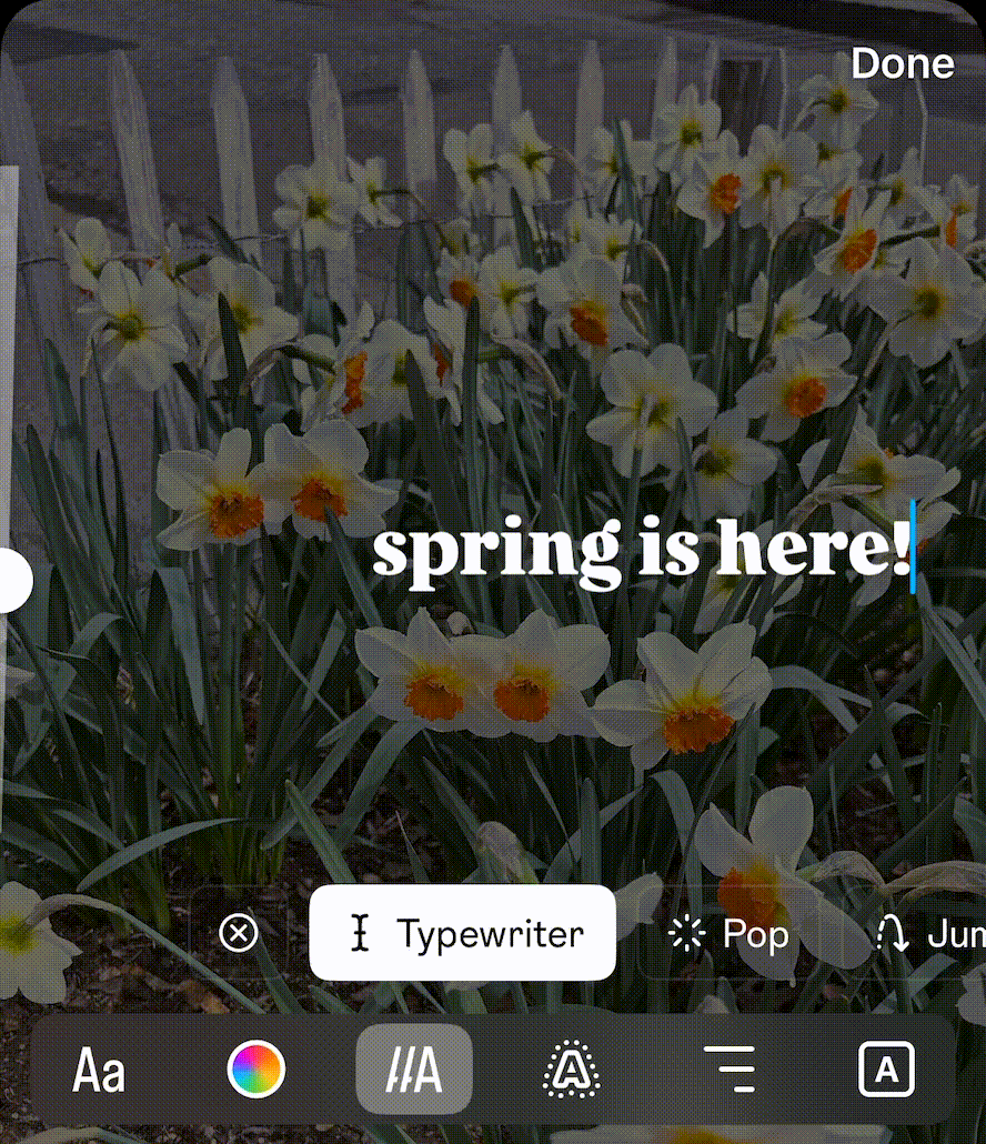 a gif showcasing instagram type mode’s text effects