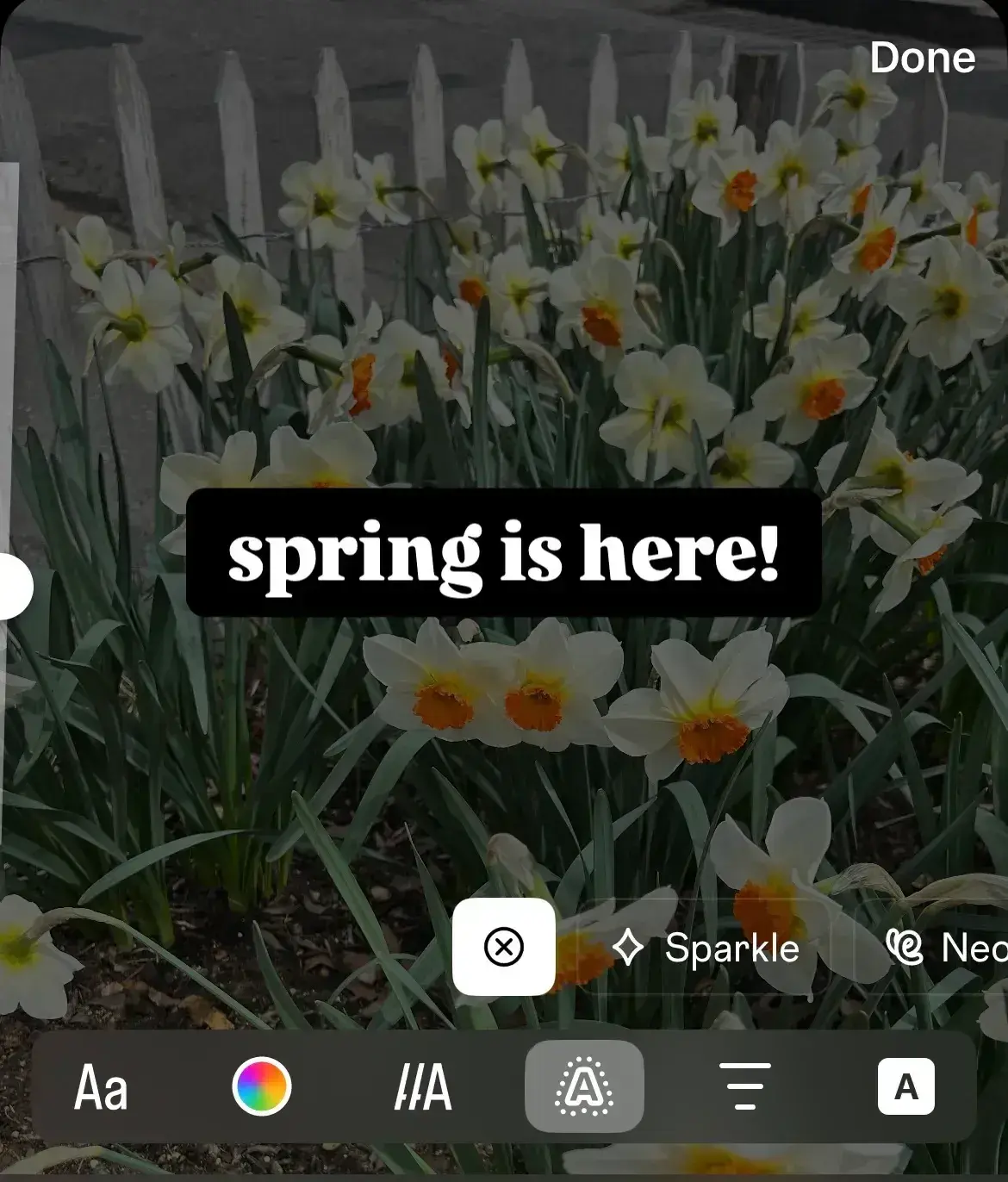 a screenshot showcasing how to add a backdrop color to an instagram text through type mode on instagram stories
