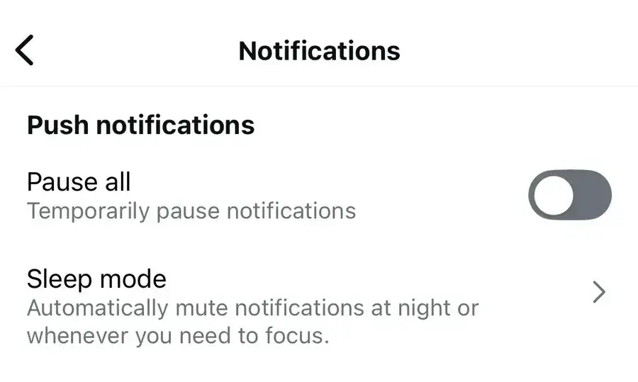a screenshot of showcasing how to mute push notifications on instagram