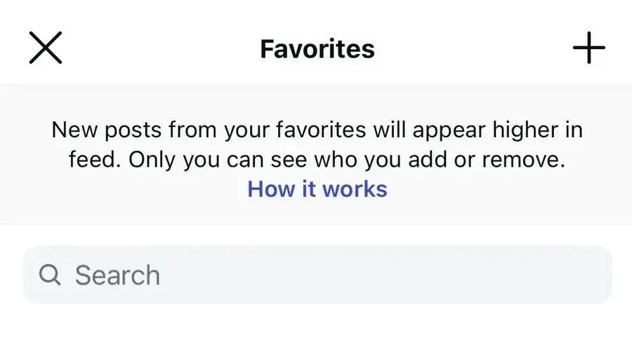 a screenshot showcasing how to search for a user to add to a favorites list on instagram