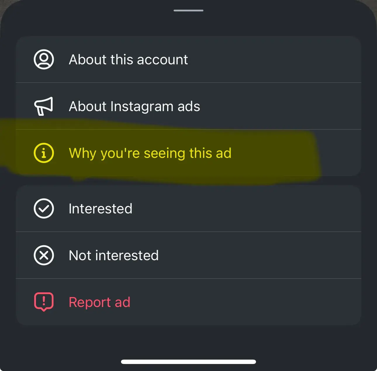 a screenshot showcasing how to hide a sponsored post on instagram