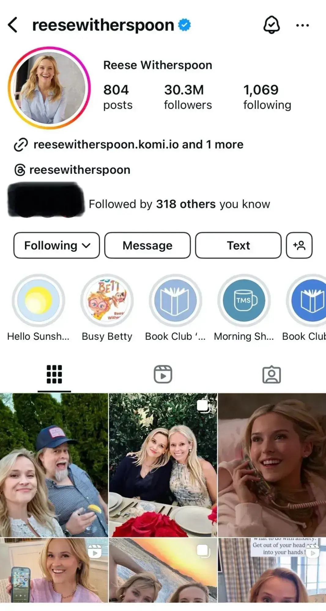 a screenshot of reese witherspoon's instagram account page
