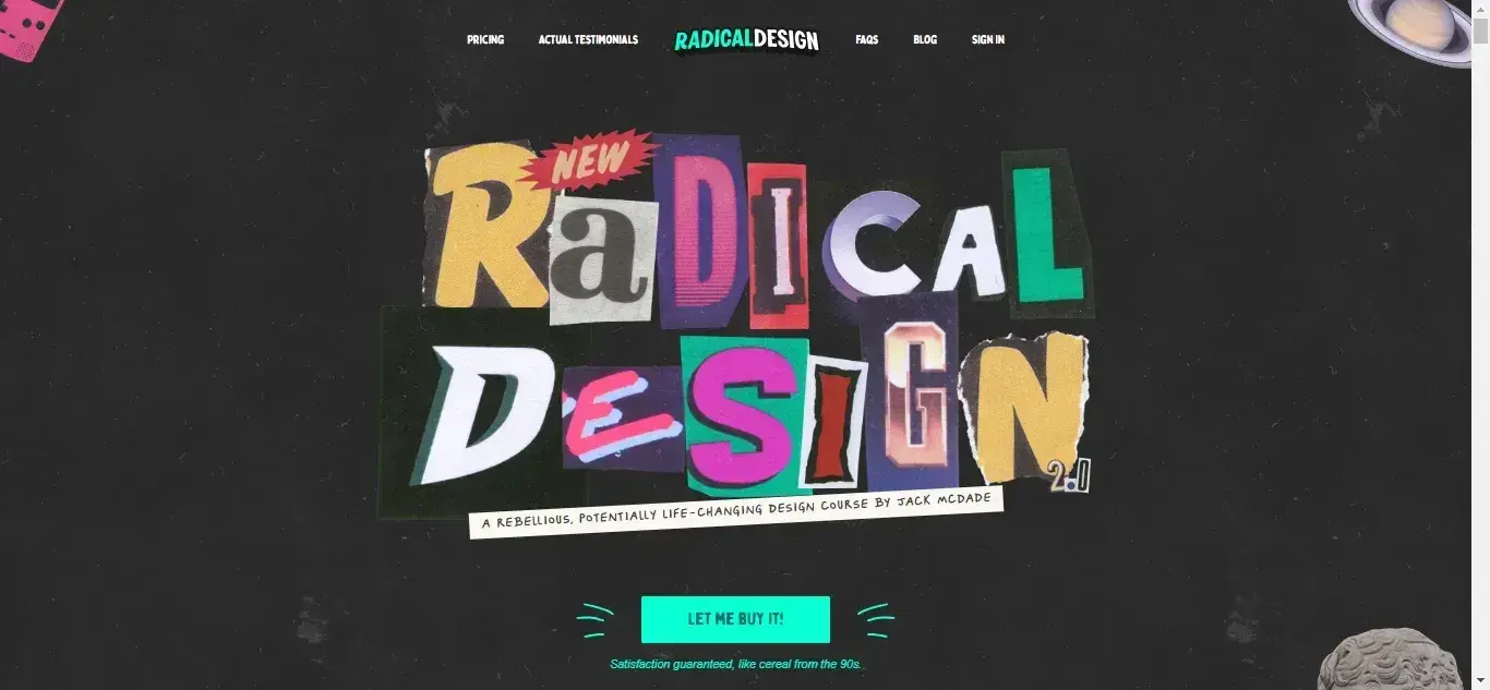 landing page examples: radical design course